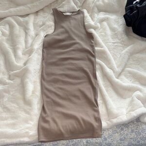 H&M Ribbed Sleeveless Midi Dress in Taupe
